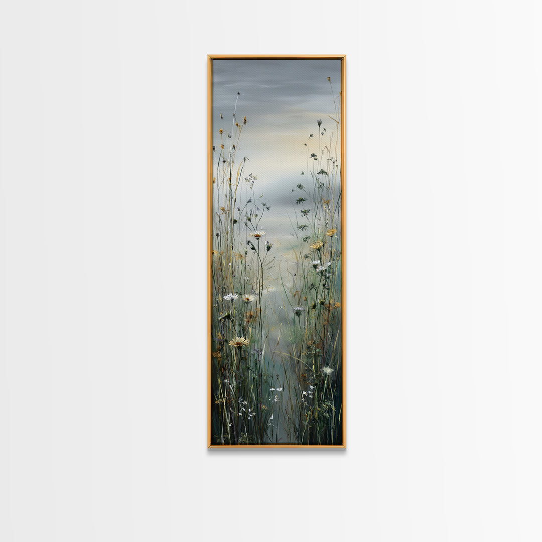 Sunrise Through Tall Grass and Wildflowers Framed Canvas Print, Nature Art, Living Room Decor, Watercolor Art, Nature, NAT-1x3-47