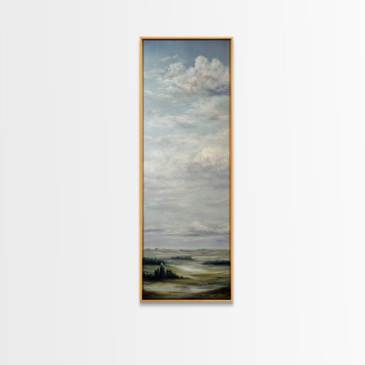 Storm Clouds over a Rolling Prairie Framed Canvas Print, Nature Art, Landscape Print, Living Room Decor, Fine Art, Nature, NAT-1x3-50