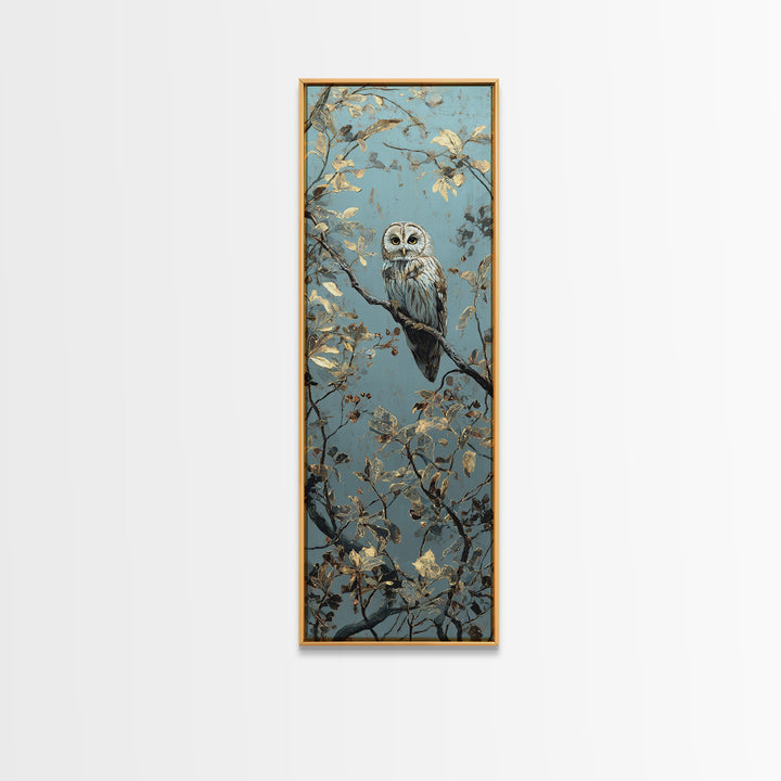 Owl in Moonlit Branches Canvas Print, Nature Art, Artwork, Living Room Decor, Fine Art, Nature, Landscape Art, Botanical Art, NAT-1x3-55