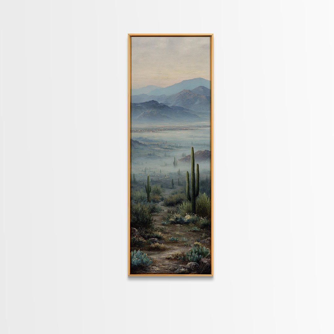 Desert Cactus Blooming After Rain Canvas Print, Nature Art, Wall Hangings, Living Room Decor, Nature, Stained Glass Art, NAT-1x3-56