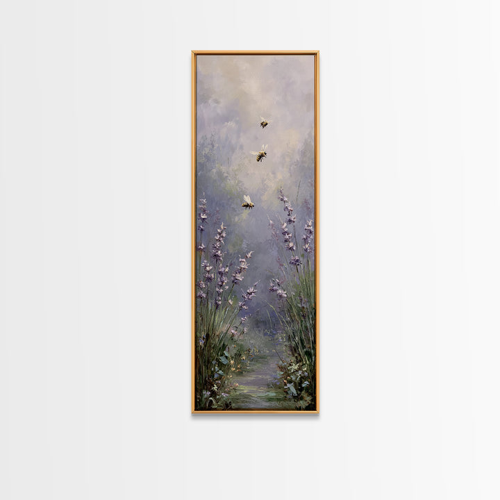 Bees Circling Lavender Blossoms Canvas Print, Nature Art, Framed Art, Living Room Decor, Fine Art, Nature, Botanical Art, NAT-1x3-59