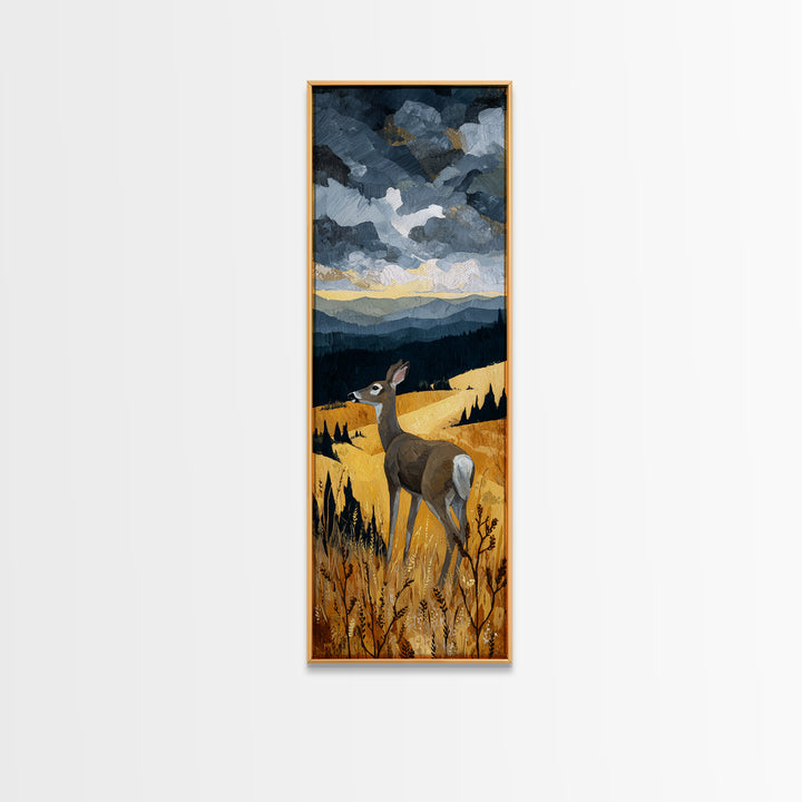 Deer Standing in a Golden Field Canvas Print, Nature Art, Artwork, Living Room Decor, Fine Art, Nature, Landscape Art, NAT-1x3-68