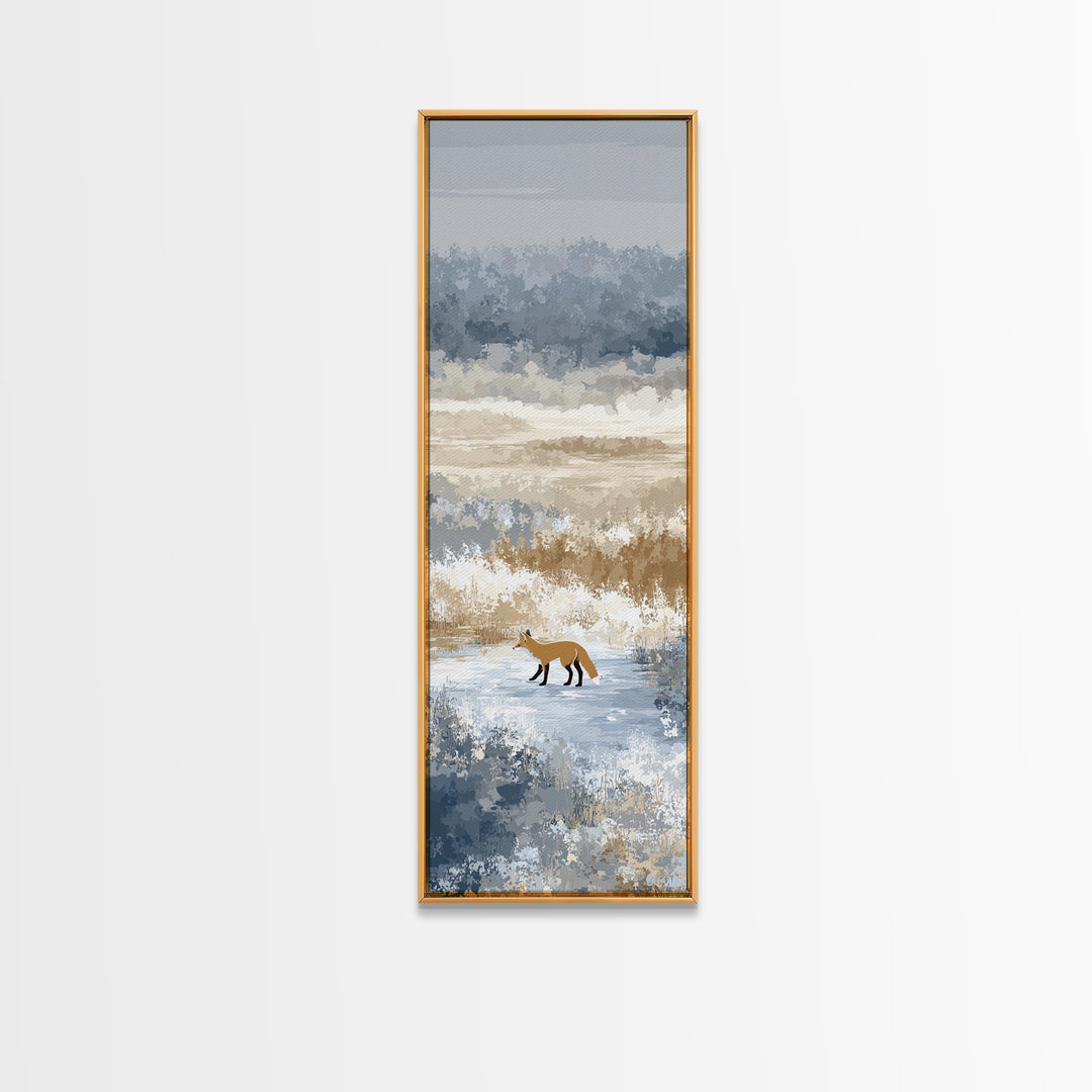 Fox Crossing a Snowy Forest Clearing Framed Canvas Print, Nature Art, Nature Wall Art, Living Room Decor, Fine Art, Nature, NAT-1x3-70