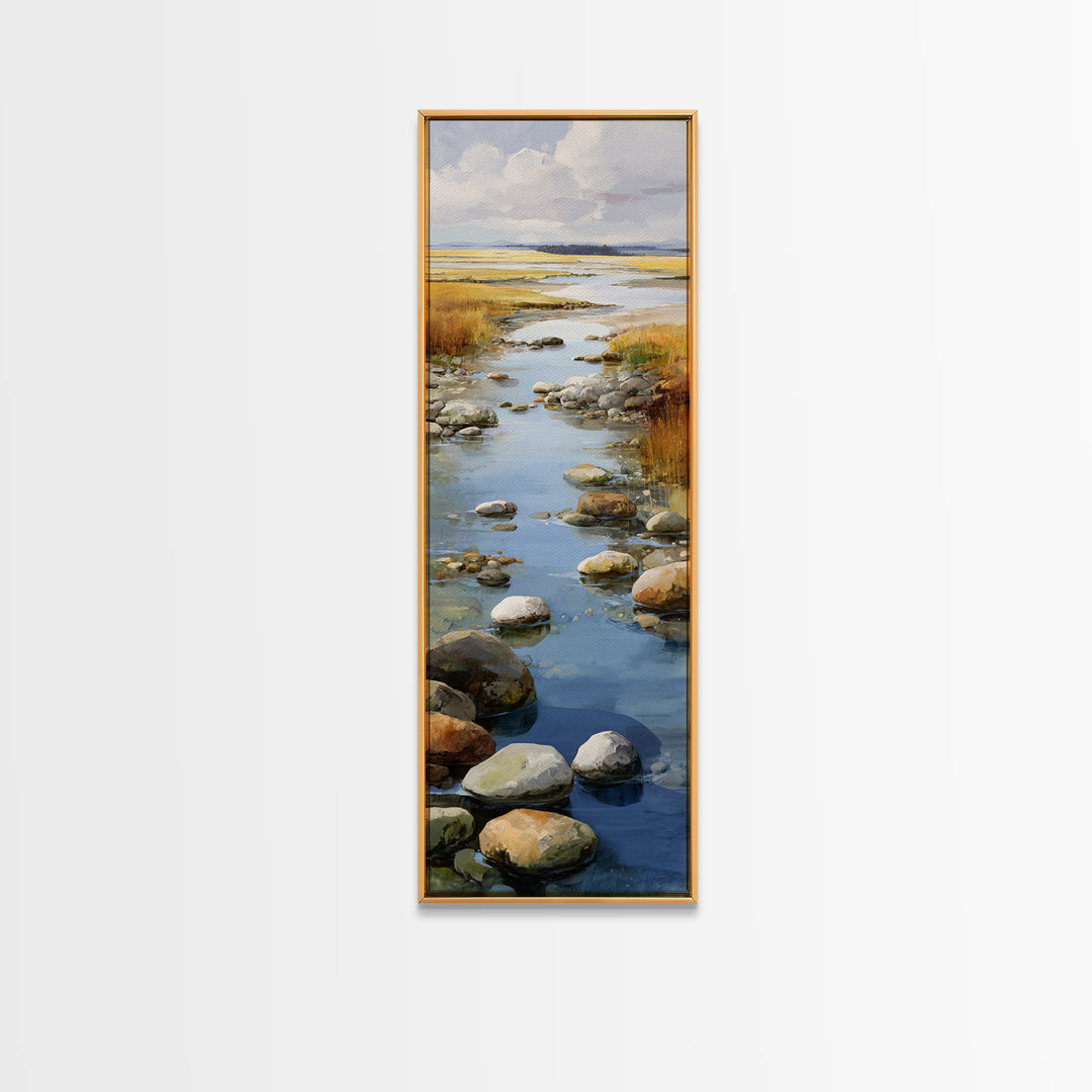 River Stones under Clear Shallow Water Canvas Print, Nature Art, Painting, Living Room Decor, Fine Art, Nature, Modern Wall Art, NAT-1x3-73