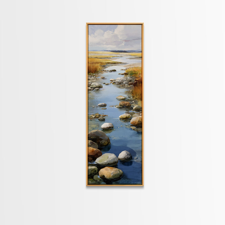 River Stones under Clear Shallow Water Canvas Print, Nature Art, Painting, Living Room Decor, Fine Art, Nature, Modern Wall Art, NAT-1x3-73