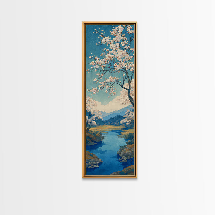 Spring Cherry Blossoms Framed Canvas Print, Nature Art, Wood Wall Art, Living Room Decor, Oil Painting, Nature, NAT-1x3-76