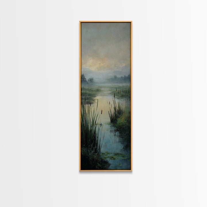 Dragonfly over a Pond with Reeds Canvas Print, Nature Art, Mountain Art, Living Room Decor, Fine Art, Nature, Minimalist Decor, NAT-1x3-78