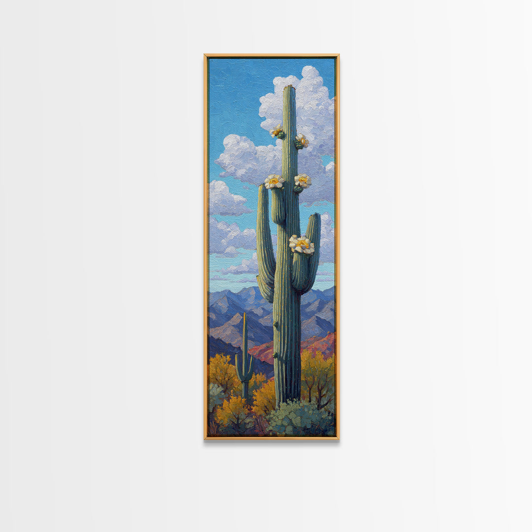 Desert Cactus Blooming After Rain Framed Canvas Print, Nature Art, Living Room Decor, Oil Painting, Nature, Ocean Art, NAT-1x3-80
