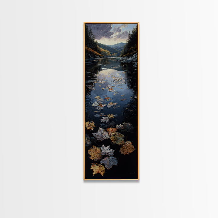 Autumn Leaves Floating on Quiet Stream Canvas Print, Nature Art, Art Print, Living Room Decor, Oil Painting, Nature, NAT-1x3-90