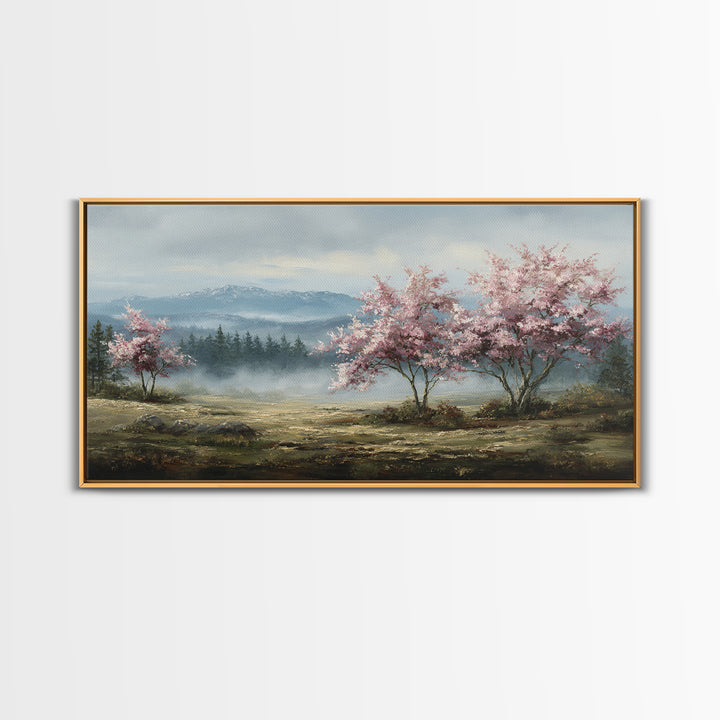 Spring Cherry Blossoms Framed Canvas Print, Nature Art, Art Print, Living Room Decor, Fine Art, Nature, Printable Wall Art, NAT-2x1-12
