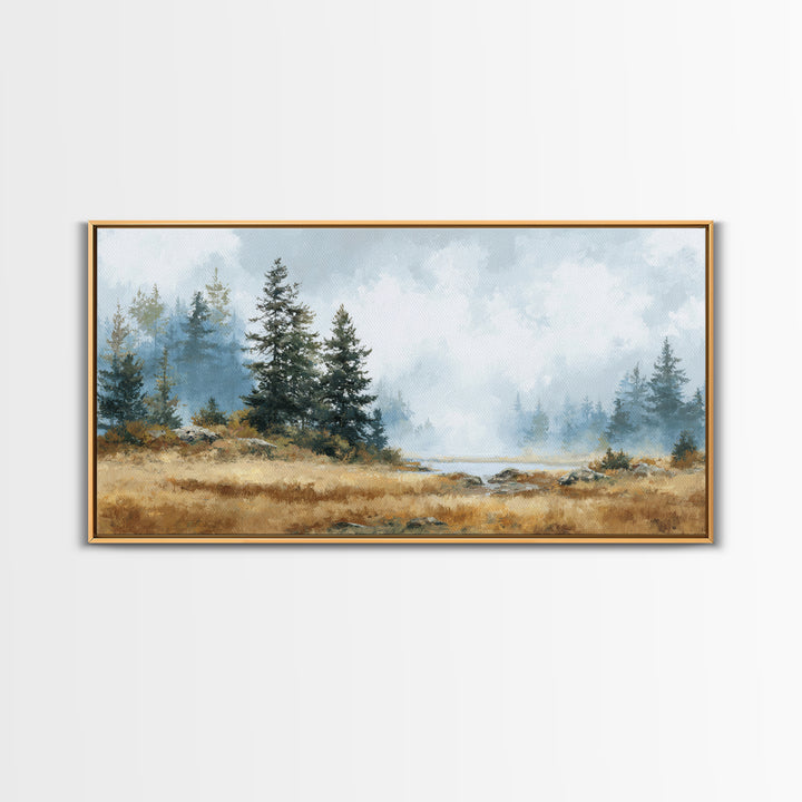 Moody Pine Forest Framed Canvas Print, Nature Art, Minimalist Decor, Living Room Decor, Fine Art, Nature, Artwork, Framed Art, NAT-2x1-13