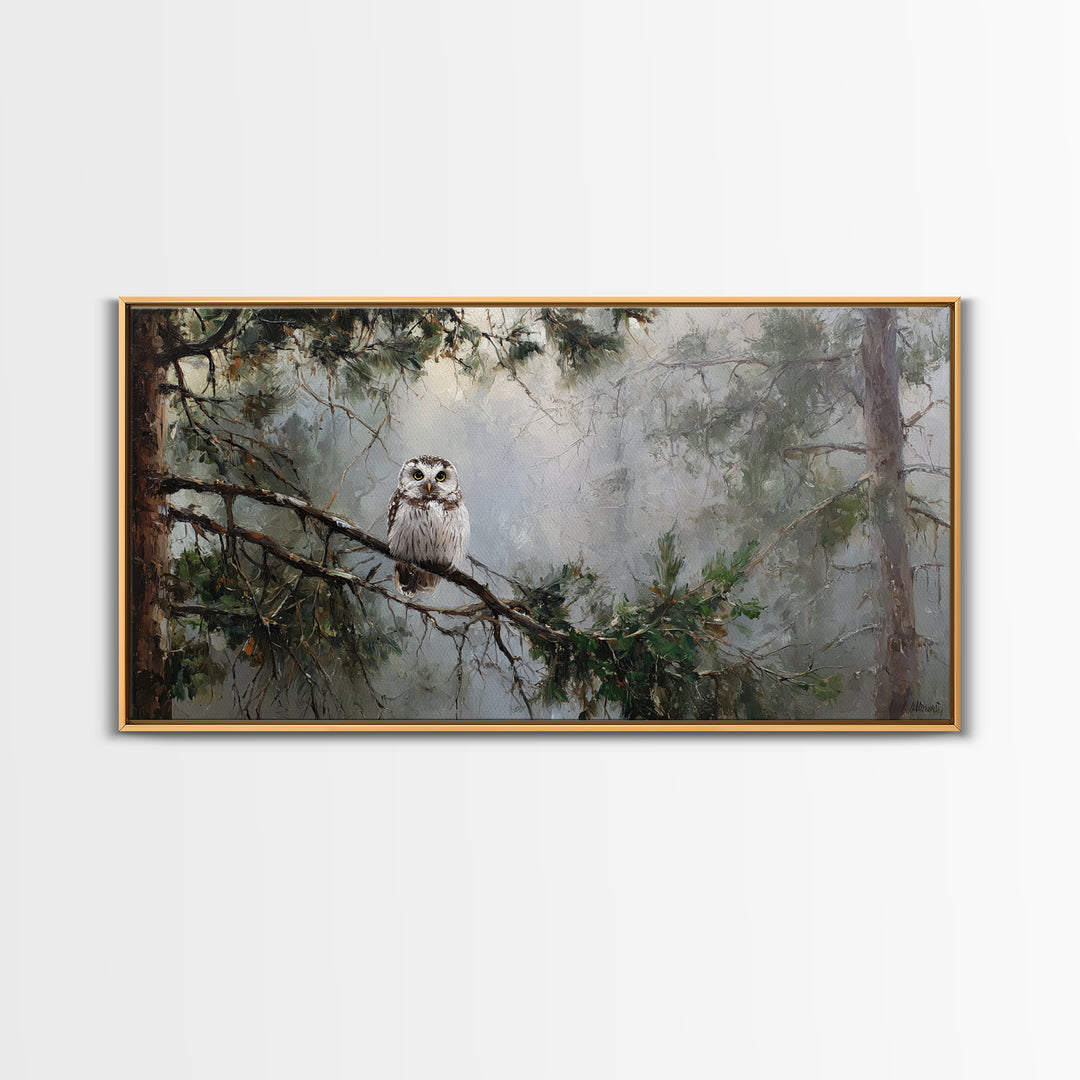 Owl in Moonlit Branches Framed Canvas Print, Nature Art, Minimalist Decor, Living Room Decor, Fine Art, Nature, Artwork, NAT-2x1-15