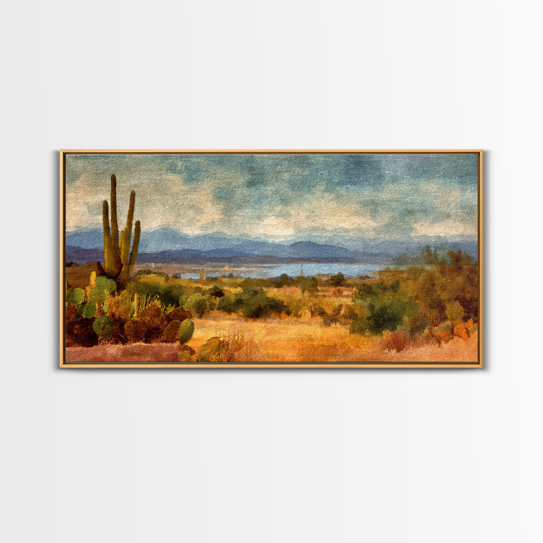 Desert Cactus Blooming After Rain Framed Canvas Print, Nature Art, Fine Art Print, Living Room Decor, Fine Art, Nature, NAT-2x1-16
