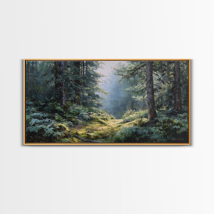 Sunlit Forest Path Canvas Print, Nature Art, Wall Art, Living Room Decor, Fine Art, Nature, Wood Wall Art, Abstract Wall Art, NAT-2x1-21