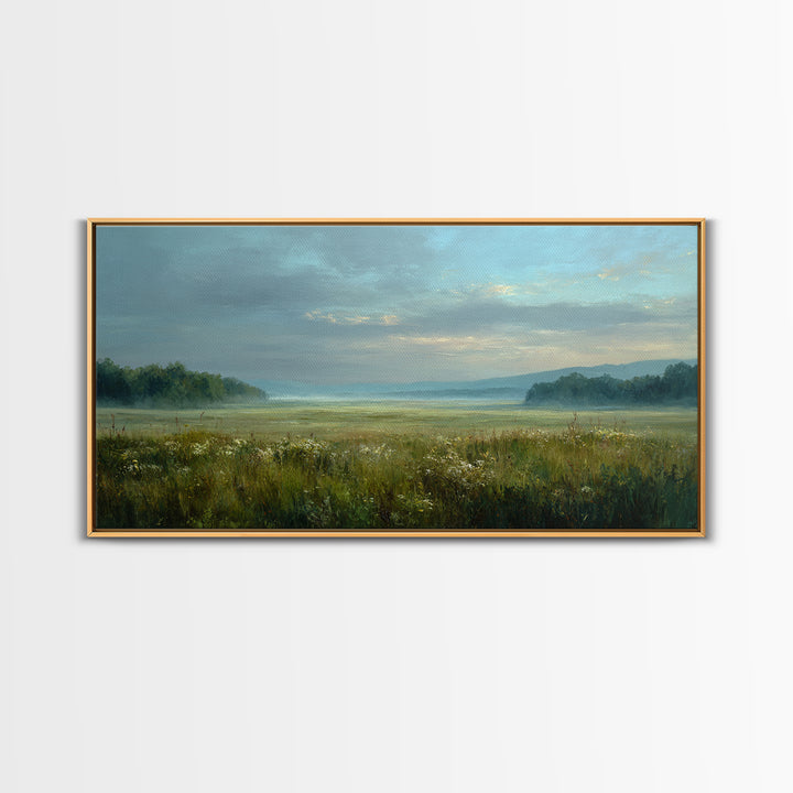 Wildflower Meadow under Soft Summer Sky Canvas Print, Nature Art, Boho Decor, Living Room Decor, Fine Art, Nature, Wall Decor, NAT-2x1-22