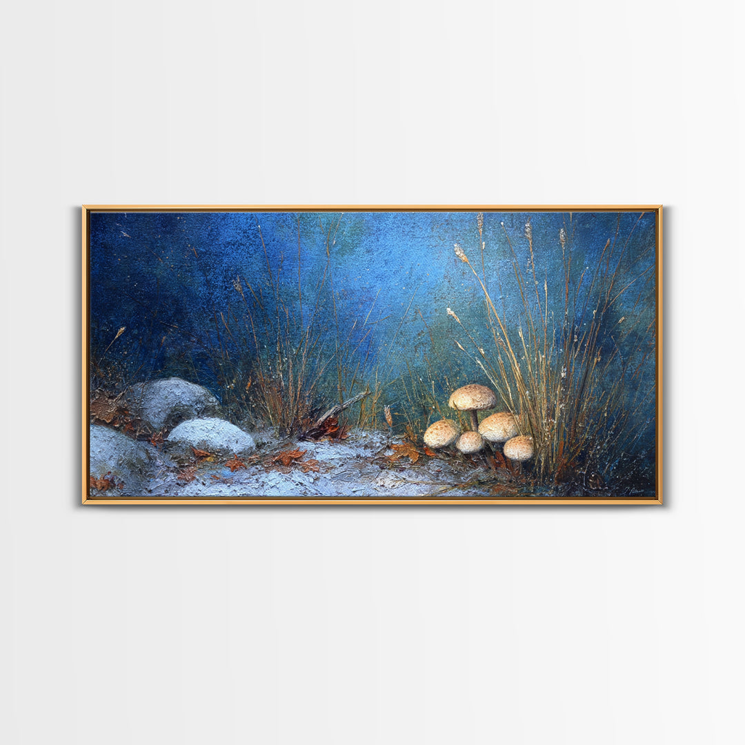 Mushroom Cluster in Enchanted Woodland Framed Canvas Print, Nature Art, Fine Art Print, Living Room Decor, Oil Painting, Nature, NAT-2x1-27