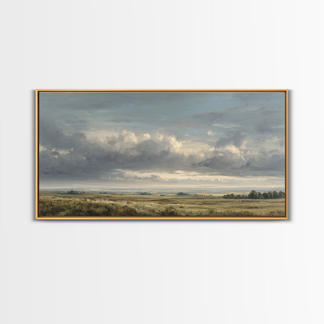 Storm Clouds over a Rolling Prairie Framed Canvas Print, Nature Art, Art Print, Living Room Decor, Fine Art, Nature, NAT-2x1-34