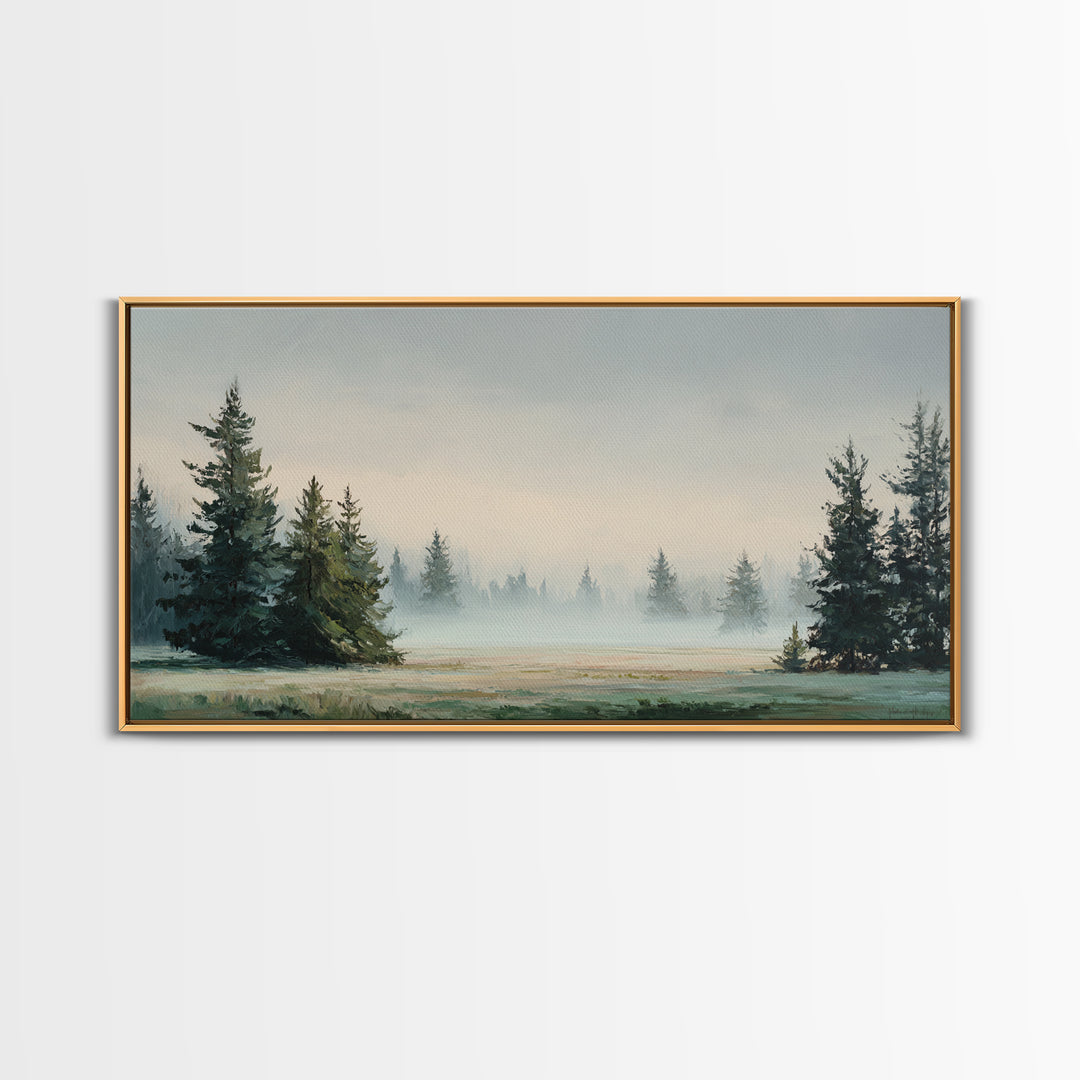 Moody Pine Forest Framed Canvas Print, Nature Art, Minimalist Decor, Living Room Decor, Fine Art, Nature, Artwork, Framed Art, NAT-2x1-37