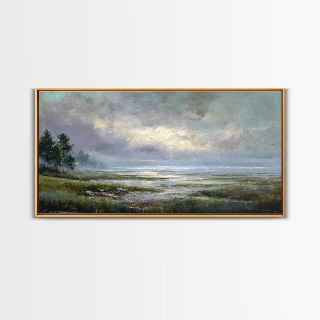 Bees Circling Lavender Blossoms Framed Canvas Print, Nature Art, Painting, Living Room Decor, Fine Art, Nature, Modern Wall Art, NAT-2x1-43