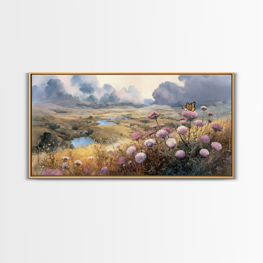 Butterfly Resting on a Blooming Thistle Canvas Print, Nature Art, Art, Living Room Decor, Fine Art, Nature, 3d Wall Art, NAT-2x1-48