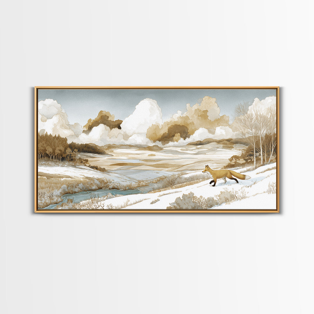 Fox Crossing a Snowy Forest Clearing Canvas Print, Nature Art, Contemporary Art, Living Room Decor, Fine Art, Nature, NAT-2x1-54