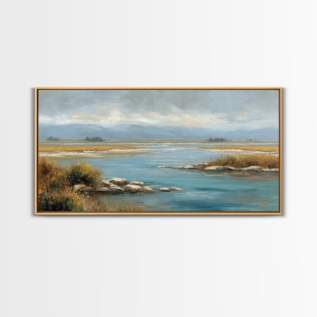 River Stones under Clear Shallow Water Canvas Print, Nature Art, Art, Living Room Decor, Fine Art, Nature, 3d Wall Art, NAT-2x1-57