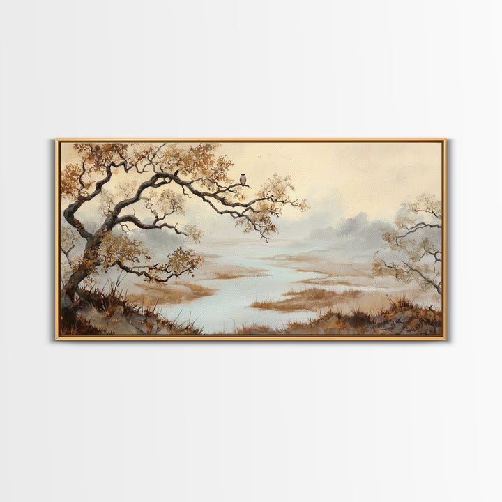 Owl in Moonlit Branches Canvas Print, Nature Art, 3d Wall Art, Living Room Decor, Watercolor Art, Nature, Nature Wall Art, NAT-2x1-63