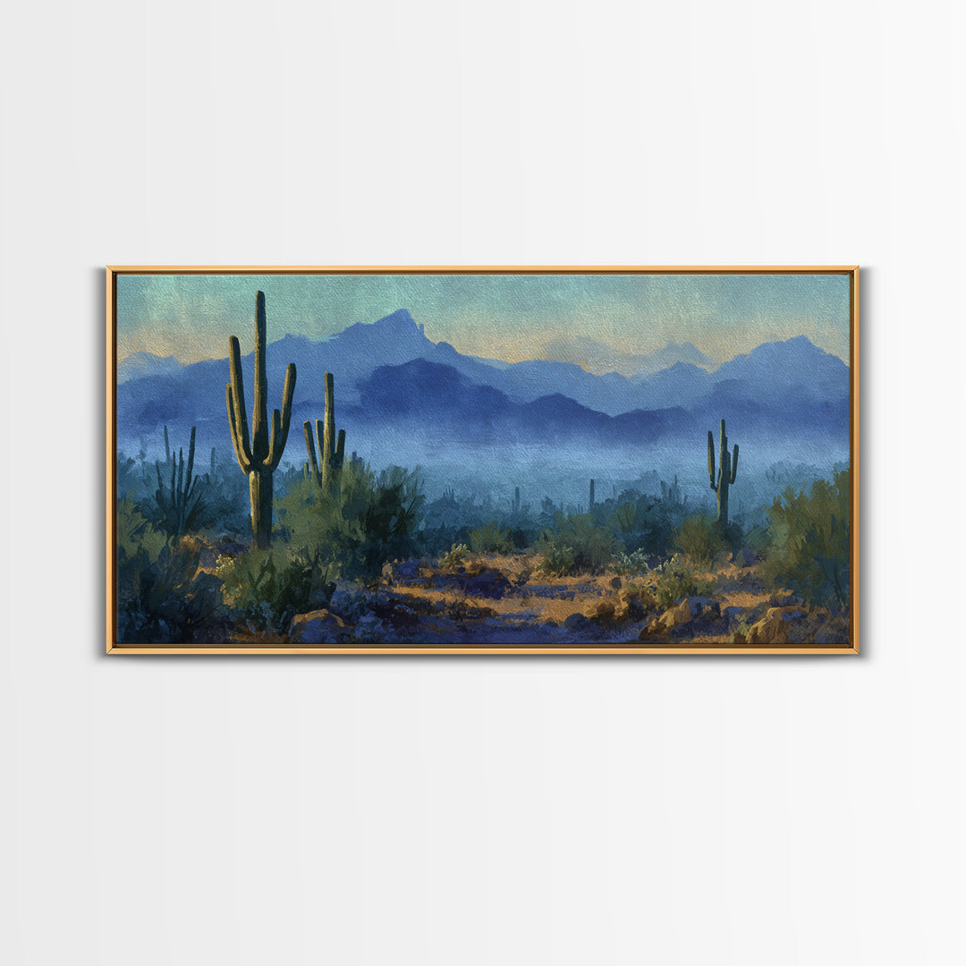 Desert Cactus Blooming After Rain Canvas Print, Nature Art, Printable Wall Art, Living Room Decor, Oil Painting, Nature, NAT-2x1-64