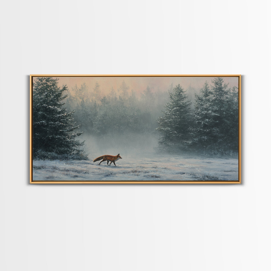Fox Crossing a Snowy Forest Clearing Canvas Print, Nature Art, Contemporary Art, Living Room Decor, Fine Art, Nature, NAT-2x1-78