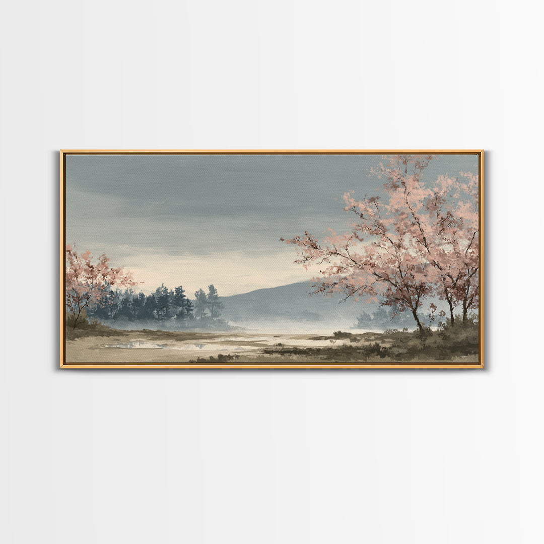 Spring Cherry Blossoms Framed Canvas Print, Nature Art, Modern Wall Art, Living Room Decor, Fine Art, Nature, Mountain Art, NAT-2x1-84