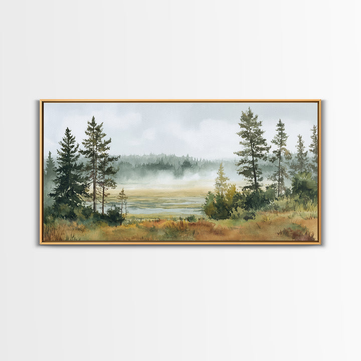 Moody Pine Forest Framed Canvas Print, Nature Art, Floral, Living Room Decor, Fine Art, Nature, Moss Art, Landscape Art, NAT-2x1-85