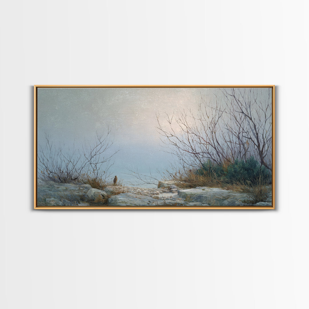 Owl in Moonlit Branches Framed Canvas Print, Nature Art, Mountain Wall Art, Living Room Decor, Watercolor Art, Nature, NAT-2x1-87