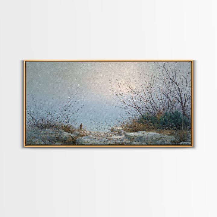 Owl in Moonlit Branches Framed Canvas Print, Nature Art, Mountain Wall Art, Living Room Decor, Watercolor Art, Nature, NAT-2x1-87
