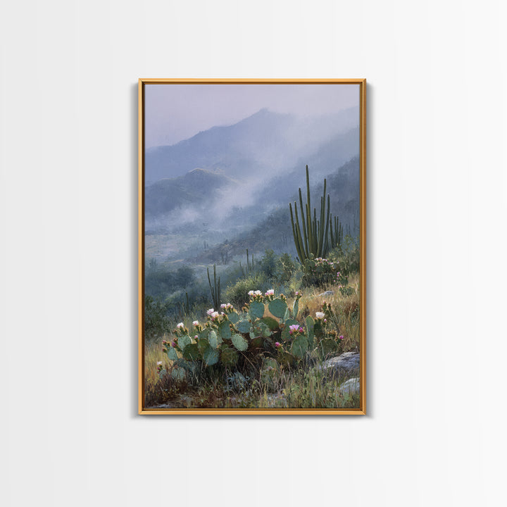 Desert Cactus Blooming After Rain Framed Canvas Print, Nature Art, Art Print, Living Room Decor, Fine Art, Nature, NAT-2x3-100