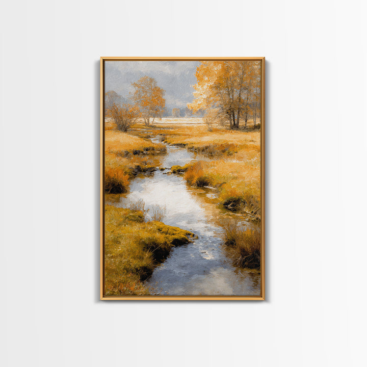 Autumn Leaves Floating on Quiet Stream Canvas Print, Nature Art, Art Print, Living Room Decor, Oil Painting, Nature, NAT-2x3-14