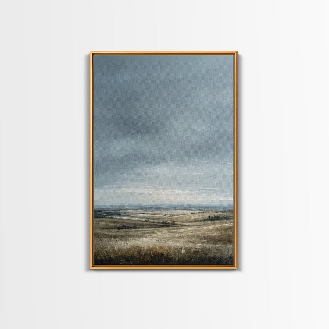 Storm Clouds over a Rolling Prairie Framed Canvas Print, Nature Art, Textured Painting, Living Room Decor, Fine Art, Nature, NAT-2x3-22
