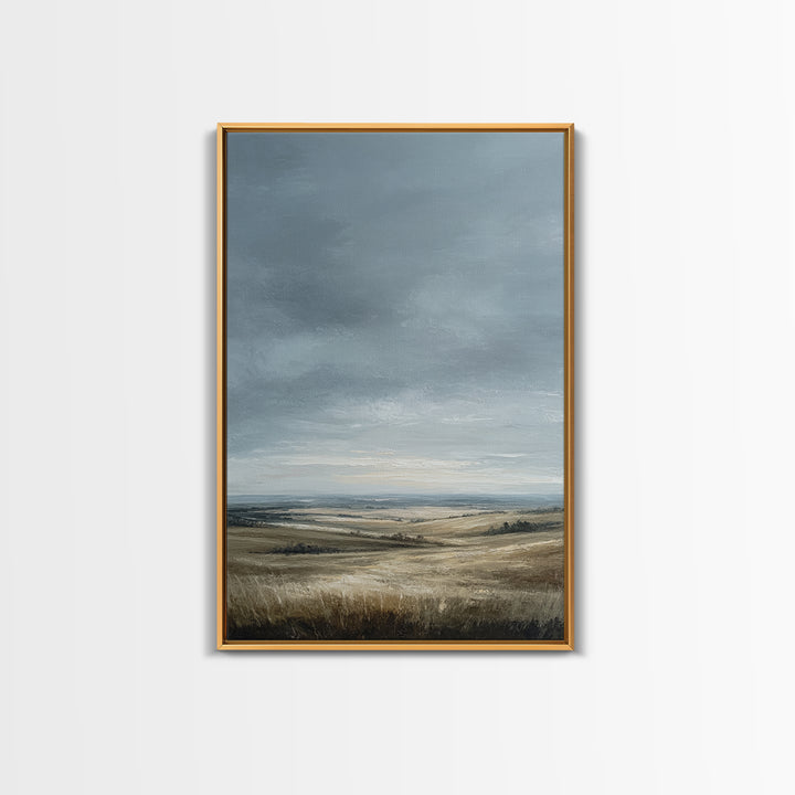 Storm Clouds over a Rolling Prairie Framed Canvas Print, Nature Art, Textured Painting, Living Room Decor, Fine Art, Nature, NAT-2x3-22