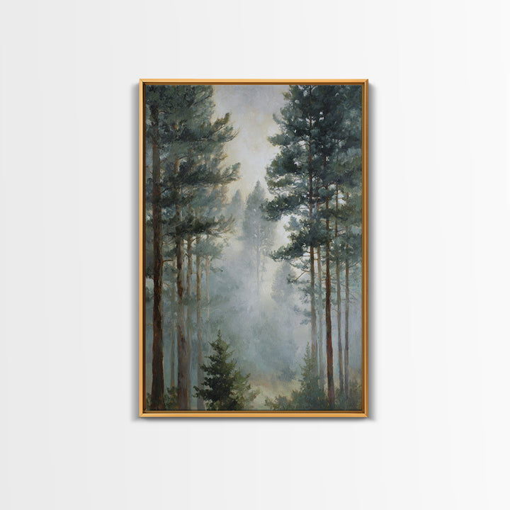 Moody Pine Forest Framed Canvas Print, Nature Art, Wall Art, Living Room Decor, Oil Painting, Nature, Wood Wall Art, NAT-2x3-25