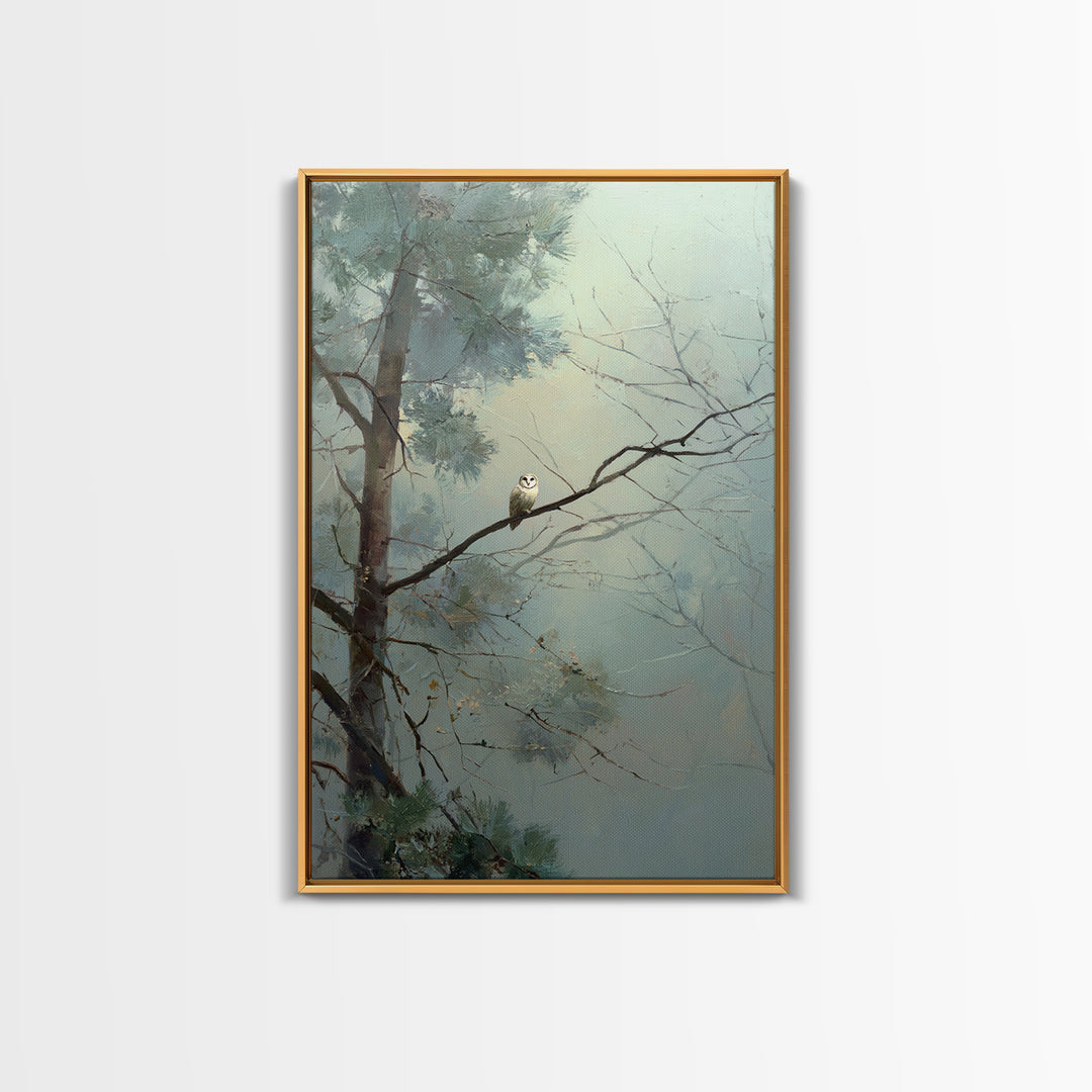 Owl in Moonlit Branches Framed Canvas Print, Nature Art, Nature Wall Art, Living Room Decor, Watercolor Art, Nature, NAT-2x3-3