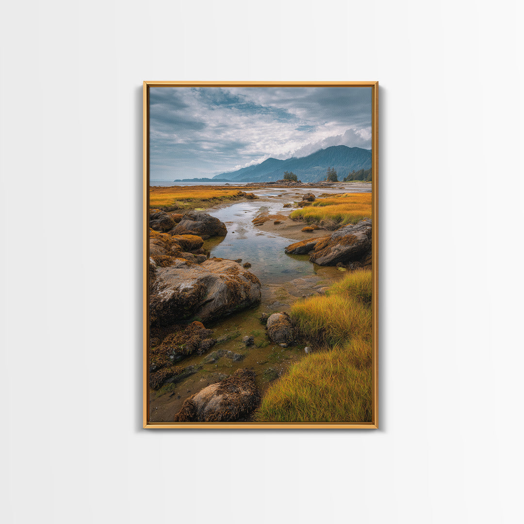 Calm Beach Tide Pooling Around Rocks Canvas Print, Nature Art, Ocean Art, Living Room Decor, Fine Art, Nature, Art Print, NAT-2x3-32