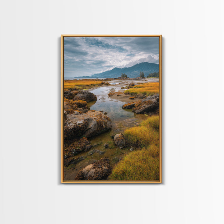Calm Beach Tide Pooling Around Rocks Canvas Print, Nature Art, Ocean Art, Living Room Decor, Fine Art, Nature, Art Print, NAT-2x3-32