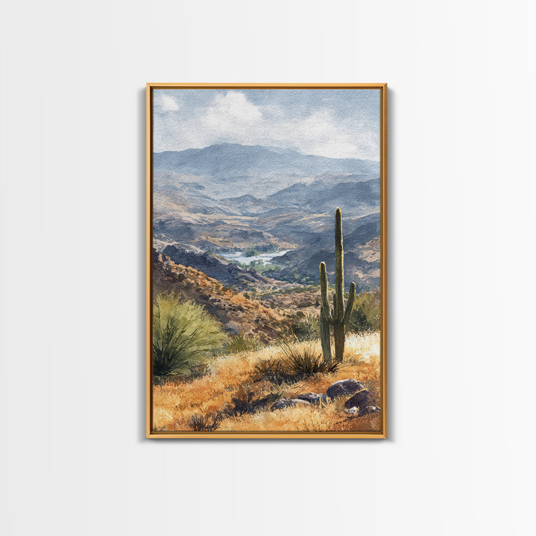 Desert Cactus Blooming After Rain Framed Canvas Print, Nature Art, Statement Artwork, Living Room Decor, Fine Art, Nature, NAT-2x3-4