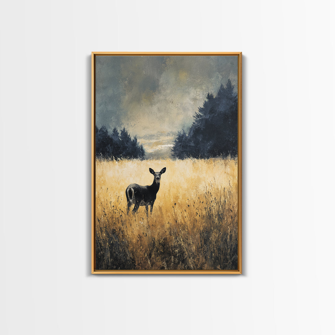 Deer Standing in a Golden Field Canvas Print, Nature Art, Fine Art Print, Living Room Decor, Fine Art, Nature, Poster, NAT-2x3-40
