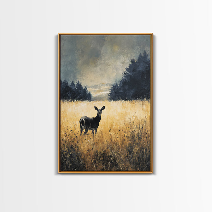 Deer Standing in a Golden Field Canvas Print, Nature Art, Fine Art Print, Living Room Decor, Fine Art, Nature, Poster, NAT-2x3-40