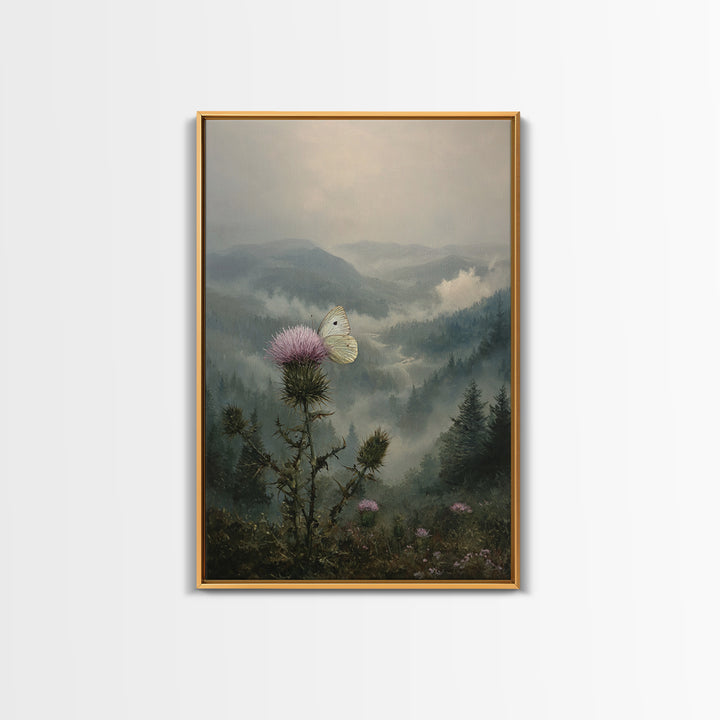 Butterfly Resting on a Blooming Thistle Framed Canvas Print, Nature Art, Wall Art, Living Room Decor, Fine Art, Nature, NAT-2x3-60