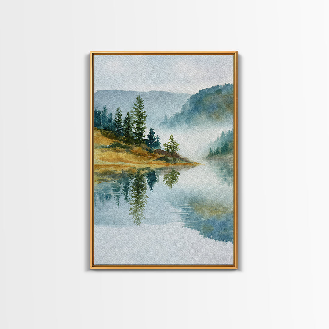 Misty Mountain Lake Canvas Print, Nature Art, Original Painting, Living Room Decor, Fine Art, Nature, Mountain Wall Art, NAT-2x3-61