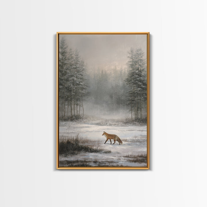 Fox Crossing a Snowy Forest Clearing Canvas Print, Nature Art, Home Decor, Living Room Decor, Nature, Abstract Wall Art, NAT-2x3-66