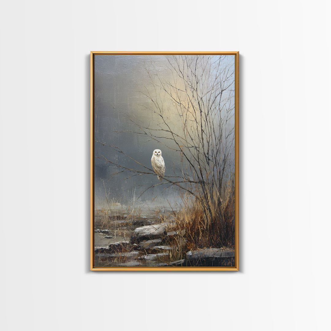 Owl in Moonlit Branches Framed Canvas Print, Nature Art, Printable Wall Art, Living Room Decor, Watercolor Art, Nature, NAT-2x3-75
