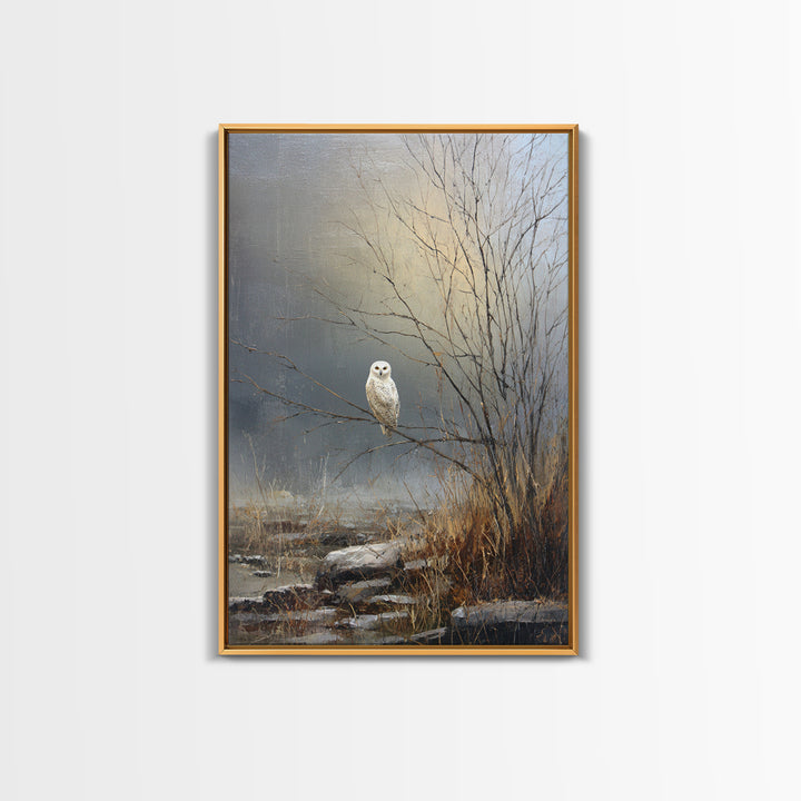 Owl in Moonlit Branches Framed Canvas Print, Nature Art, Printable Wall Art, Living Room Decor, Watercolor Art, Nature, NAT-2x3-75