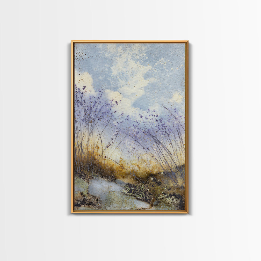 Bees Circling Lavender Blossoms Canvas Print, Nature Art, Poster, Living Room Decor, Fine Art, Nature, Abstract Wall Art, NAT-2x3-79